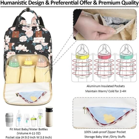 Diaper Bag Backpack Tote Women Large Capacity Baby Bag with Insulated Pockets - Picture 4 of 6